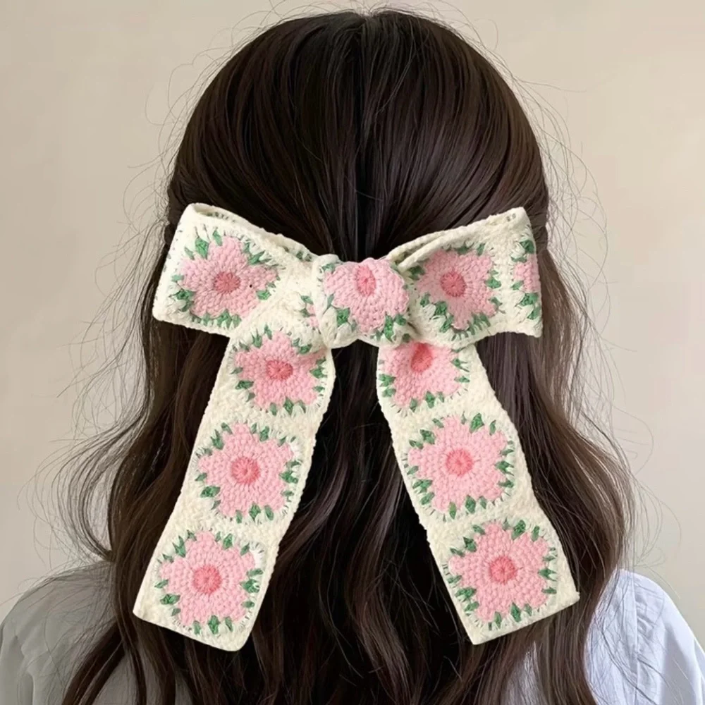 Crochet Floral Hair Bow Clips (Set of 3) | Cottagecore Romantic Hair Accessories